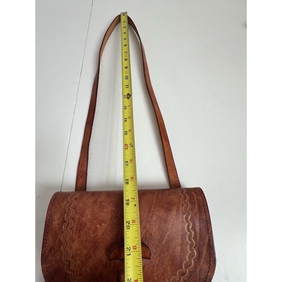 Vintage Handcrafted Leather Crossbody Bag Brown Brass Buckle Unisex - Picture 13 of 16